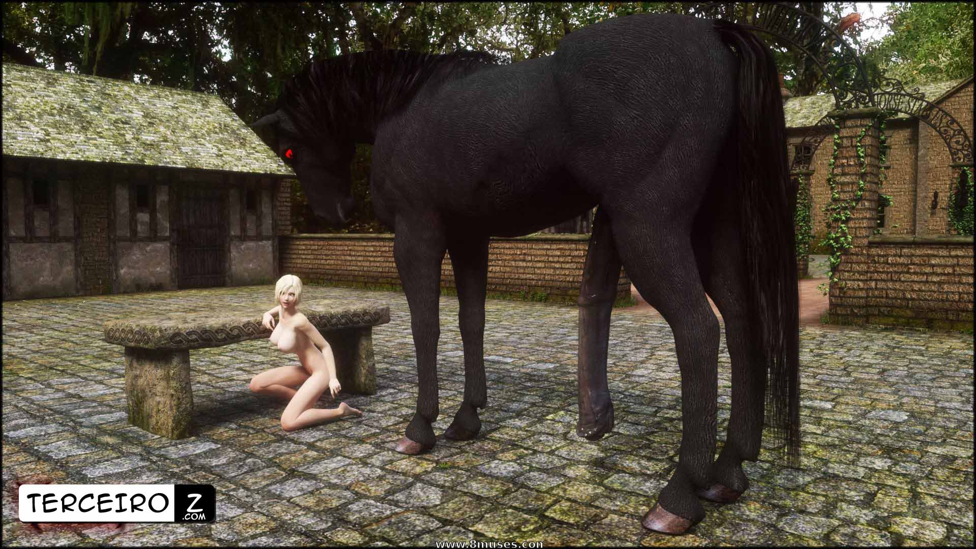 Hentai Zoofilia da loirinha e seu cavalo